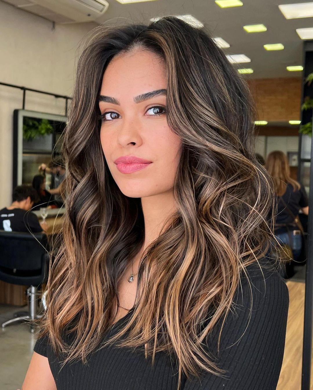 Bronze and Strawberry Highlights on Dark Hair